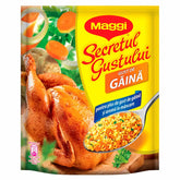 Maggi - Chicken Flavour Seasoning - 200g features an image of roasted chicken, vegetables, and seasoning granules. Labeled "Secretul Gustului Gust de Găină," it's perfect for adding delicious chicken flavor to your dishes.